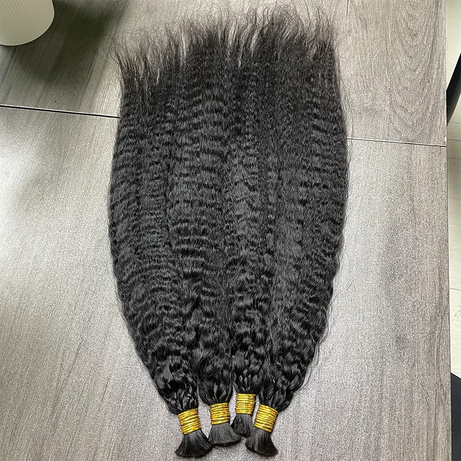 Фото Натуральные волосы Kinky Straight Bulk, 100% необработанные, для плетения кос, 50 г, 100 г, без трессов, для плетения. №5