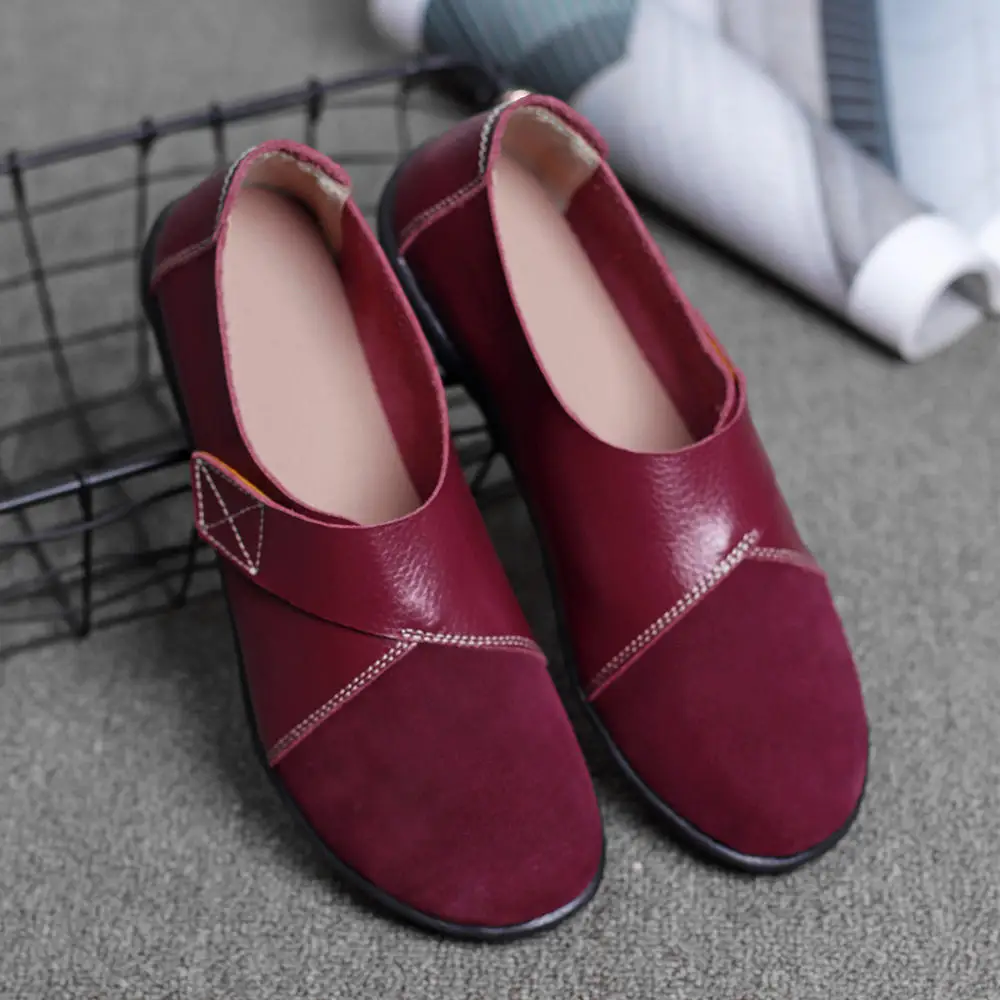 

2022 New Woman's Flats Loafers Shoes Soft Genuine Leather Casual Shoes Big Size Mocassin Boat Shoes for Women Hook Loop de mujer