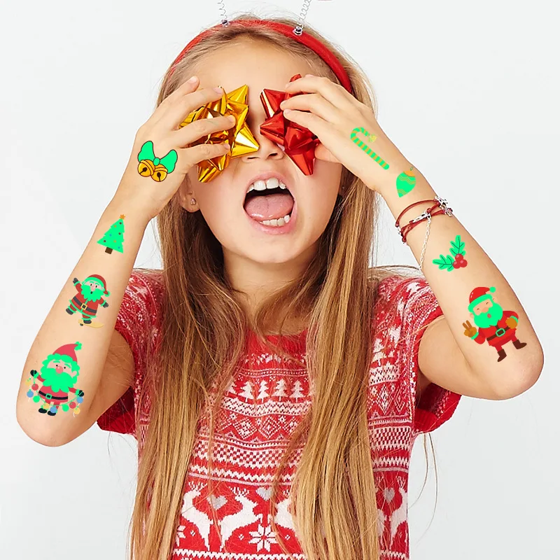 

New Christmas luminous tattoo sticker kids cartoon snowflake face decoration gift waterproof sweat glowing sticker