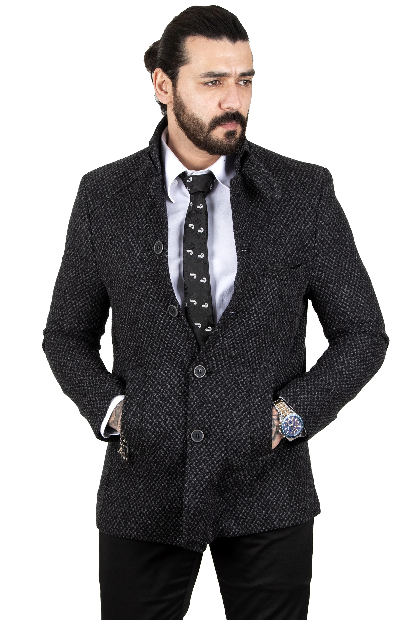 

DeepSEA Restraint Collar Slim Fit Pattern Short Men 'S Coat 2309465