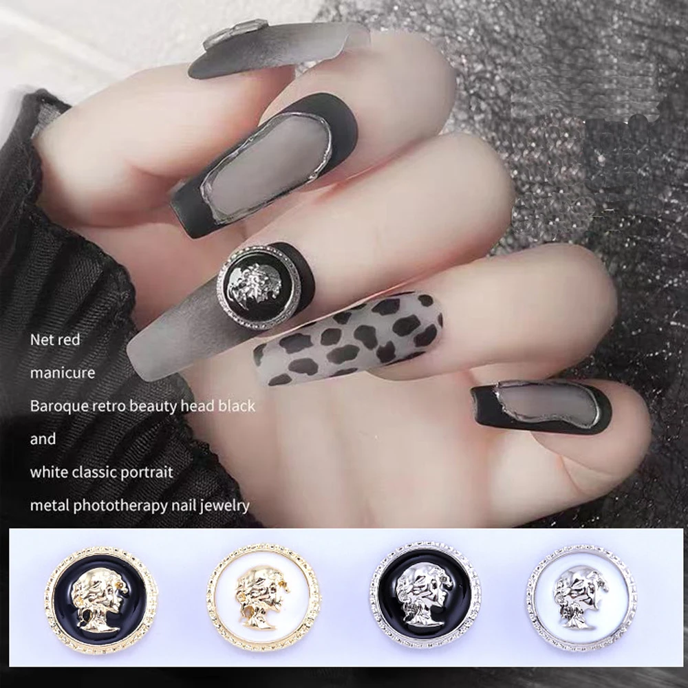 

10pcs Retro Baroque Beauty Nail Charm 3D Luxury Gold Silver European Girl Head Nail Decoration DIY Metal Nail Accessories