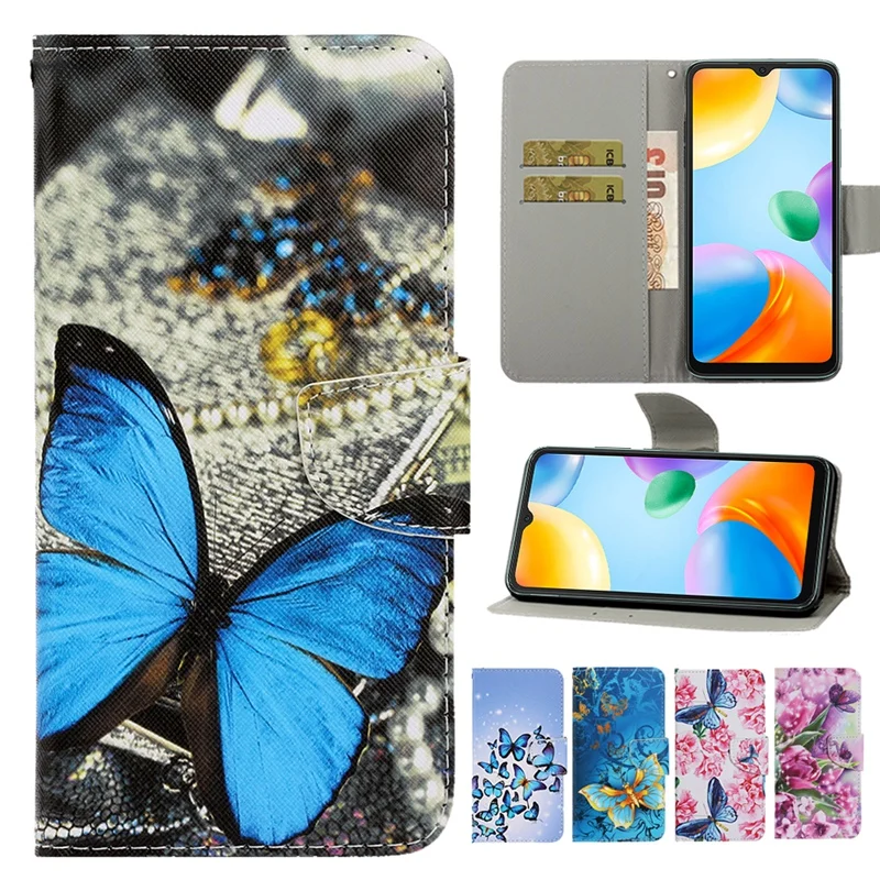 

Роскошный чехол-кошелек с рисунком бабочки для Redmi Note 11 10 9 8 Redmi 10 10C 10A 9C 9T 8A Poco X3 M4 Pro, флип-чехол из искусственной кожи