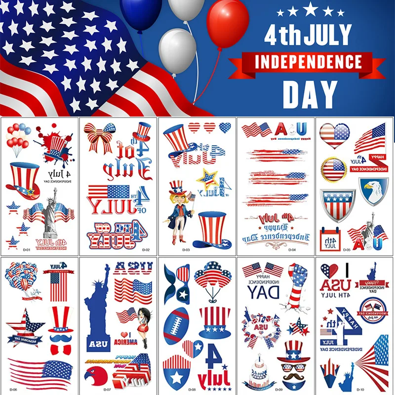 Наклейки для татуировок на День Независимости реквизит вечевечерние