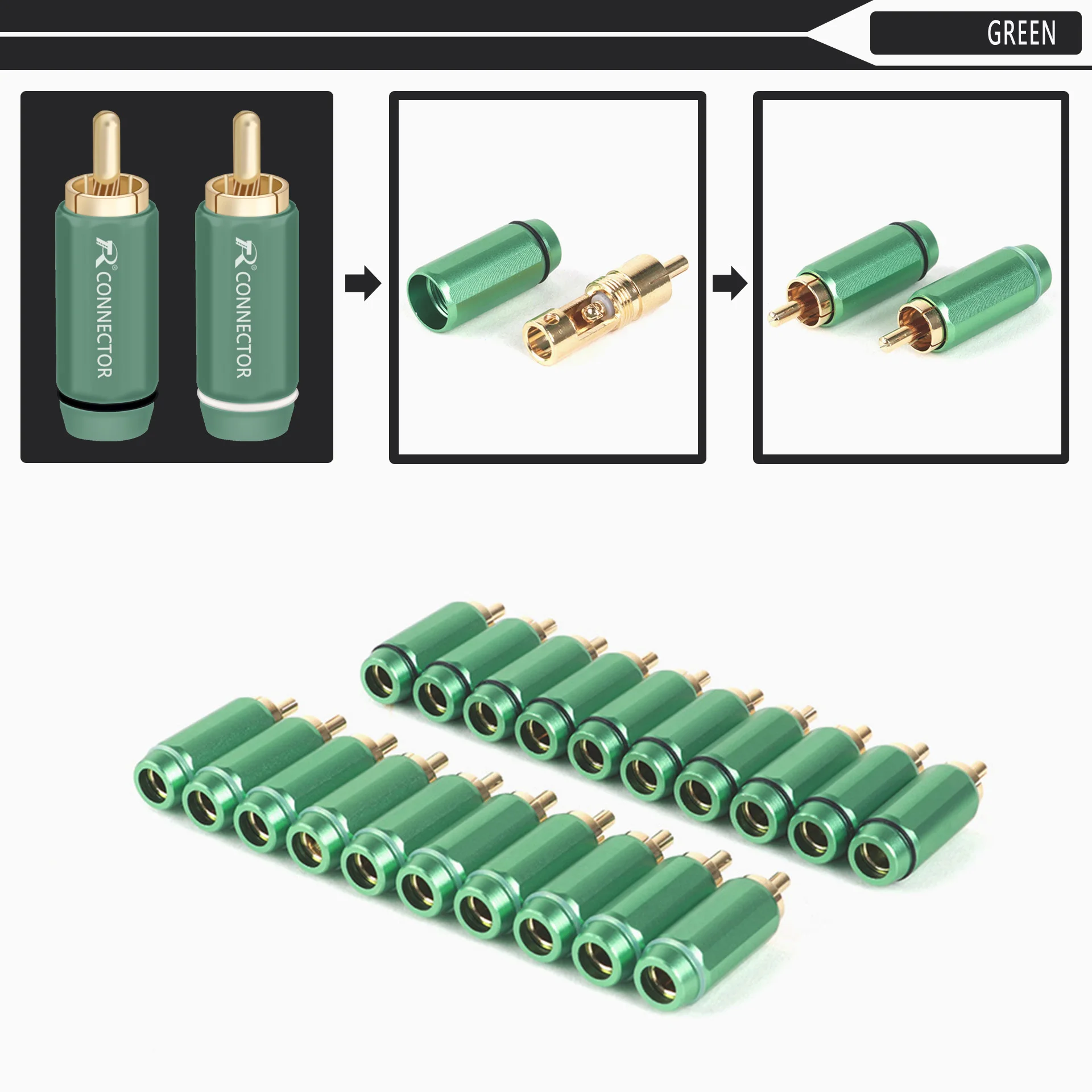 Медный разъем RCA с позолоченным покрытием и алюминиевым корпусом 100 шт.