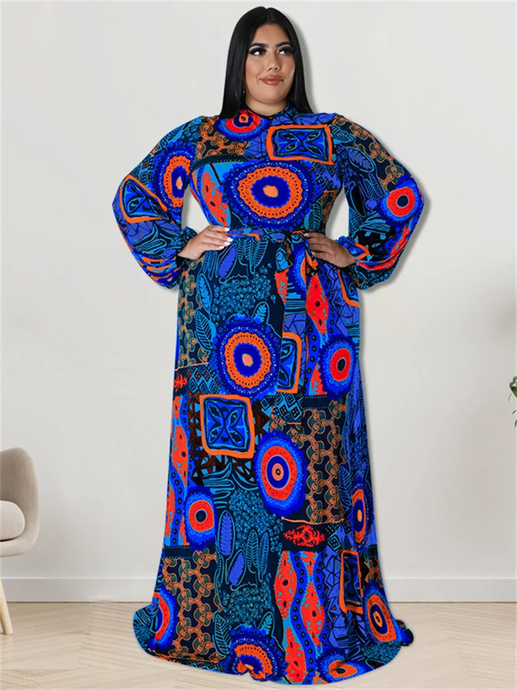 Plus Size Party Dresses for Women Fall Clothes Long Sleeve Printed Africa Maxi Long Dress New Wholesal 3xl 4xl 5xl 6xl