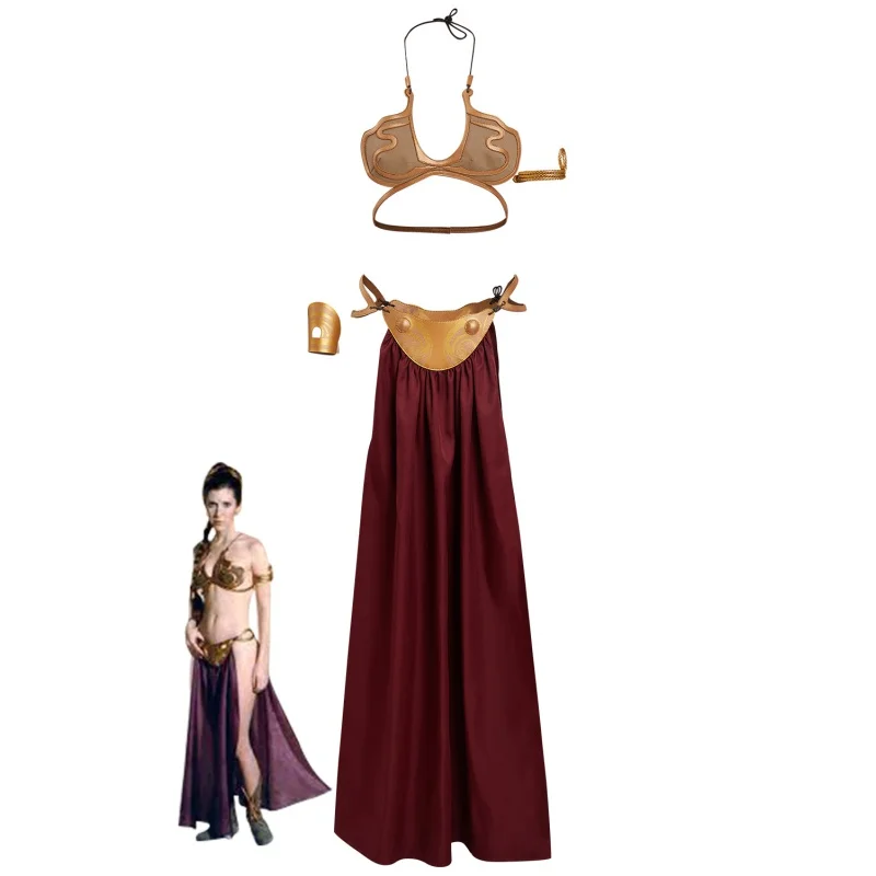 

Return Of The Jedi Cosplay Costume Princess Leia Slave Uniform Suit Women Sexy Golden Bikini Set For Halloween Carnival Party