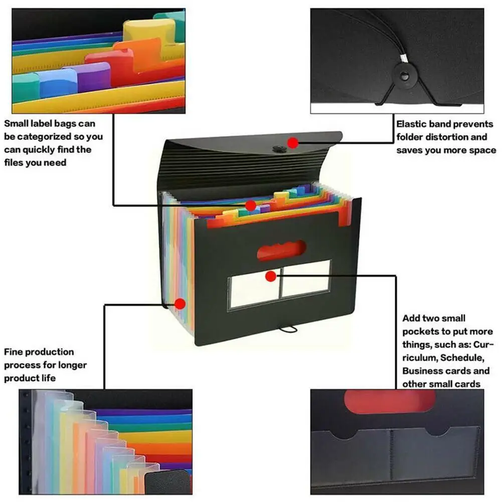 

A4 Rainbow Color 12-layer Folder With Lid Expandable Bag File Office Stand Pocket Waterproof Folder Organ Document Organize Q3d0
