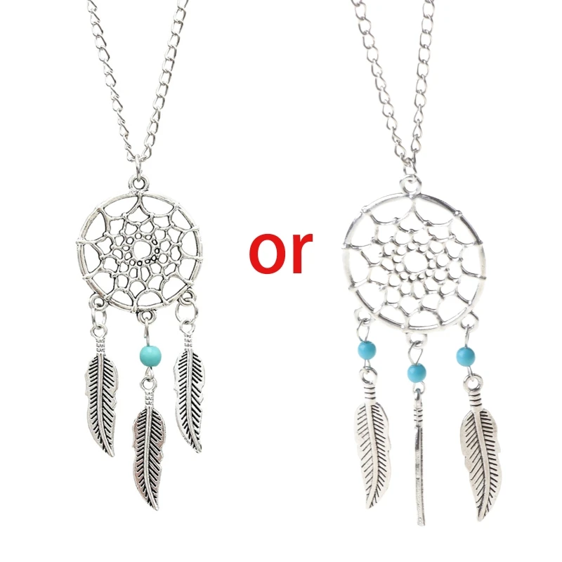 

Women's Dangling Leave Charms Filigree Tribal Dream Catcher Pendant Necklace Ins