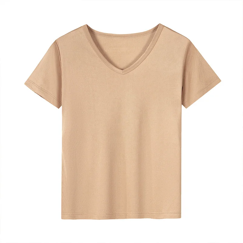 

Triacetate fiber V-Neck T-shirt Women's Versatile tees 2023 Summer New Short Sleeve Women's Top t-shirt