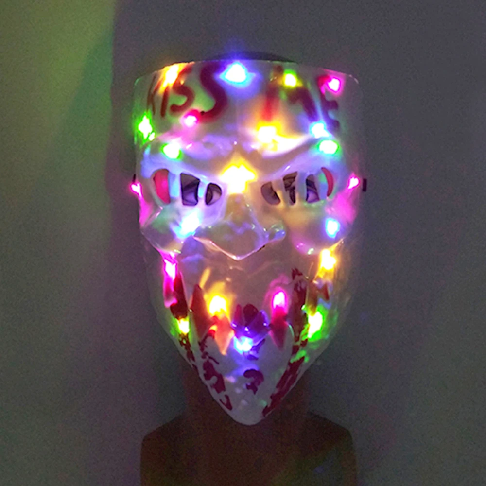 

Colorful Luminous Horror Mask LED Glowing Kiss Me Mask Neon Light Up Film Cosplay Purge Mask Halloween Party Costume Props