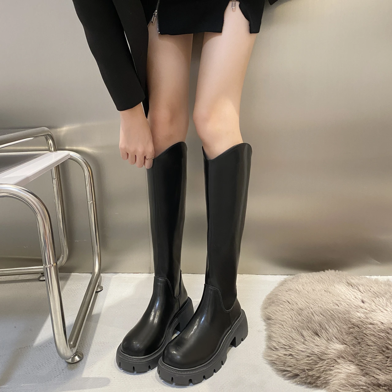 

V-mouth Long Boots Women's Cavalry Boots 2022 New Fashion Autumn and Winter High High Boots with Thick Soles No More Than Knees