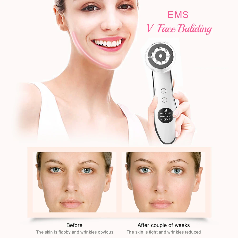 

6 In 1 LED Ultrasonic Beauty Instrument Rejuvenation Firming Skin Fade Wrinkle EMS RF Infrared V Face Lift Facial Cleansing Tool