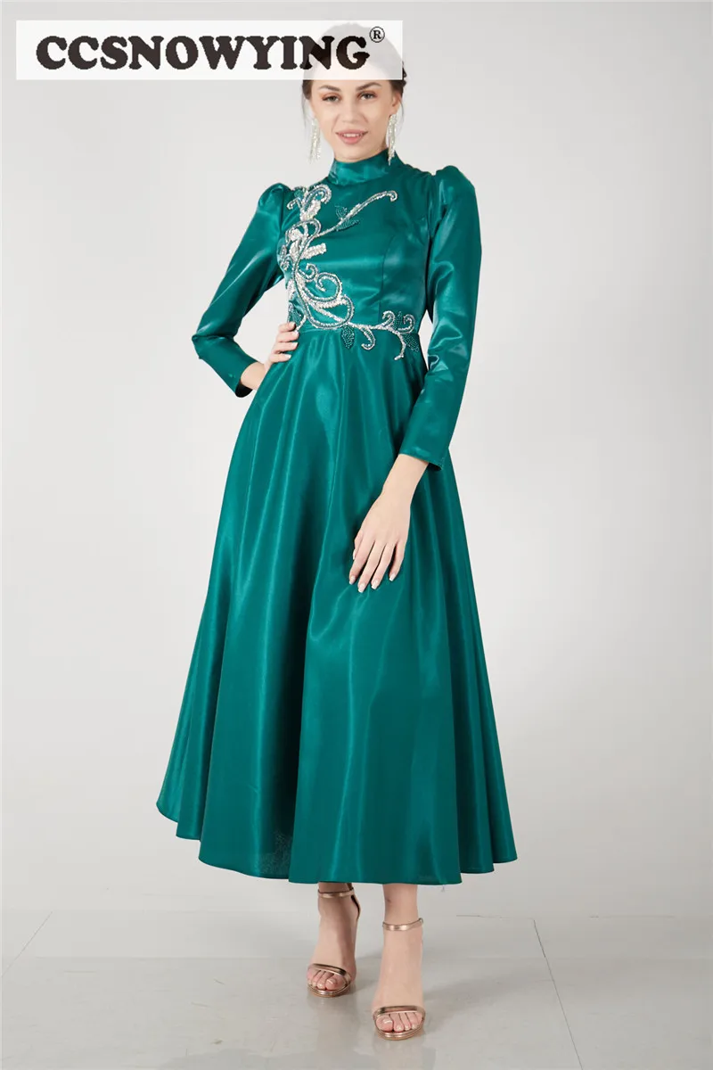 

Мусульманское вечернее платье до щиколотки с длинным рукавом и высоким воротником, бальное платье для выпускного вечера, исламский хиджаб/...