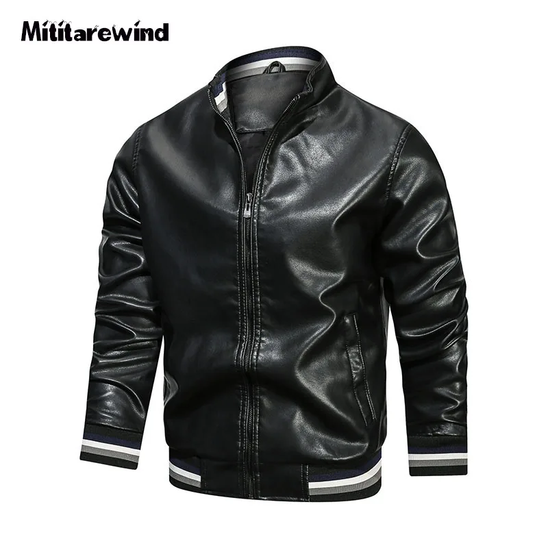 

Spring Autumn PU Leather Jacket Men Solid Color Stand Collar Faux Leather Coat Men Motorcycle Jacket Large Size M-4XL Outerwear