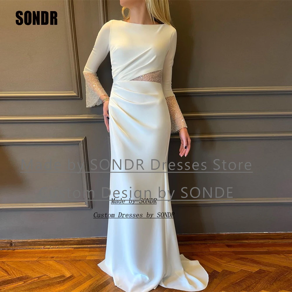 

SONDR Shiny Glitter Long Sleeves Wedding Dresses Straight Stretch Dubai Robe De Soirée Princess Bride Bridal Dress Gowns 2023