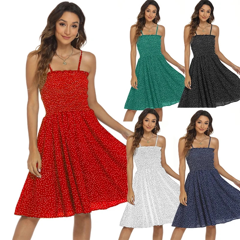 

Женское летнее богемное платье, маленькое кружевное эластичное платье с принтом, привлекательное пляжное платье на бретелях, платье без бр...