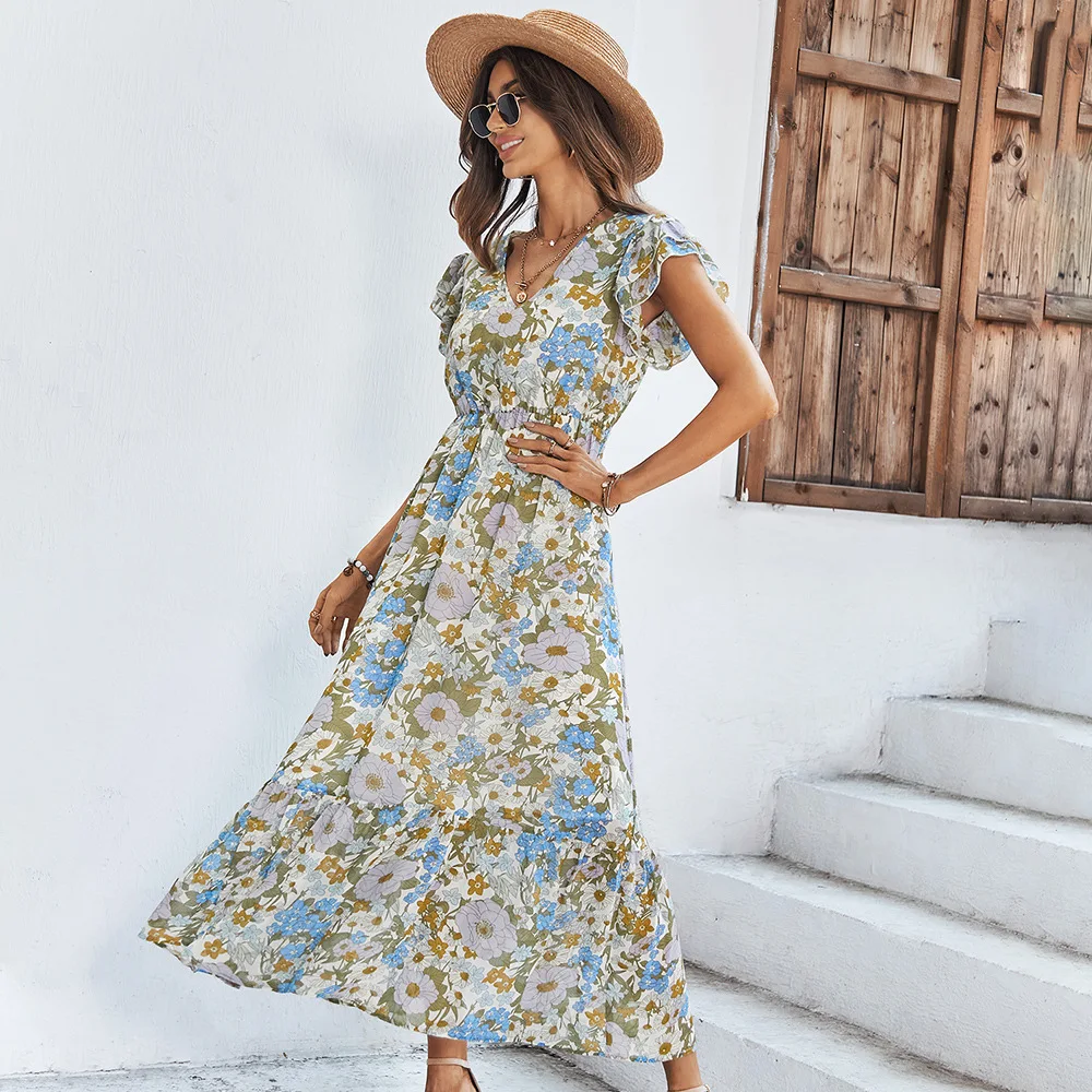 

European and American cross-border women's dress 2022 summer new print skirt woman dress maxi dresses for women
