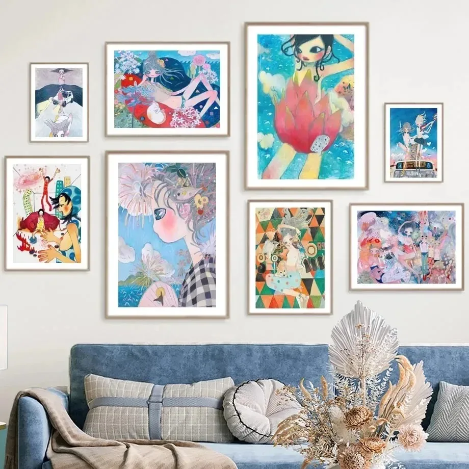 Аниме Девушка Y2K Ay Takano японский настенный художественный холст с принтом без рамы