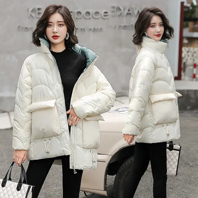 

Autumn Winter Stand Collar Cotton Coats Womens 2022 Korean Down Cotton Parkas Warm Winter Jackets Casual Loose Snow Parkas Coat