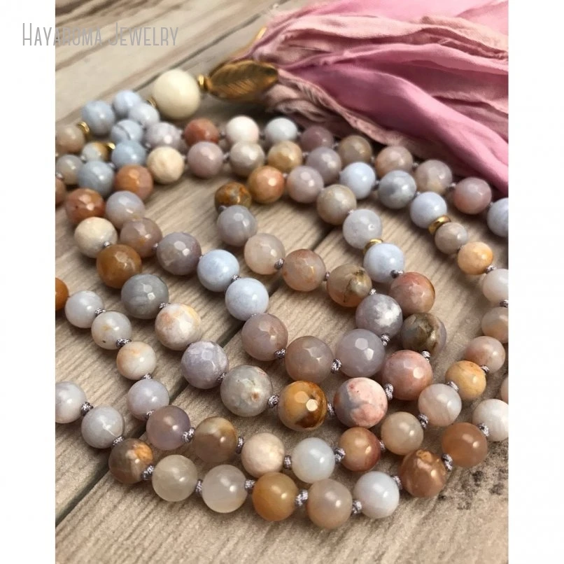 10 шт. кремовые кружевные агаты 108 японских бусин ожерелье сари шелковая кисточка