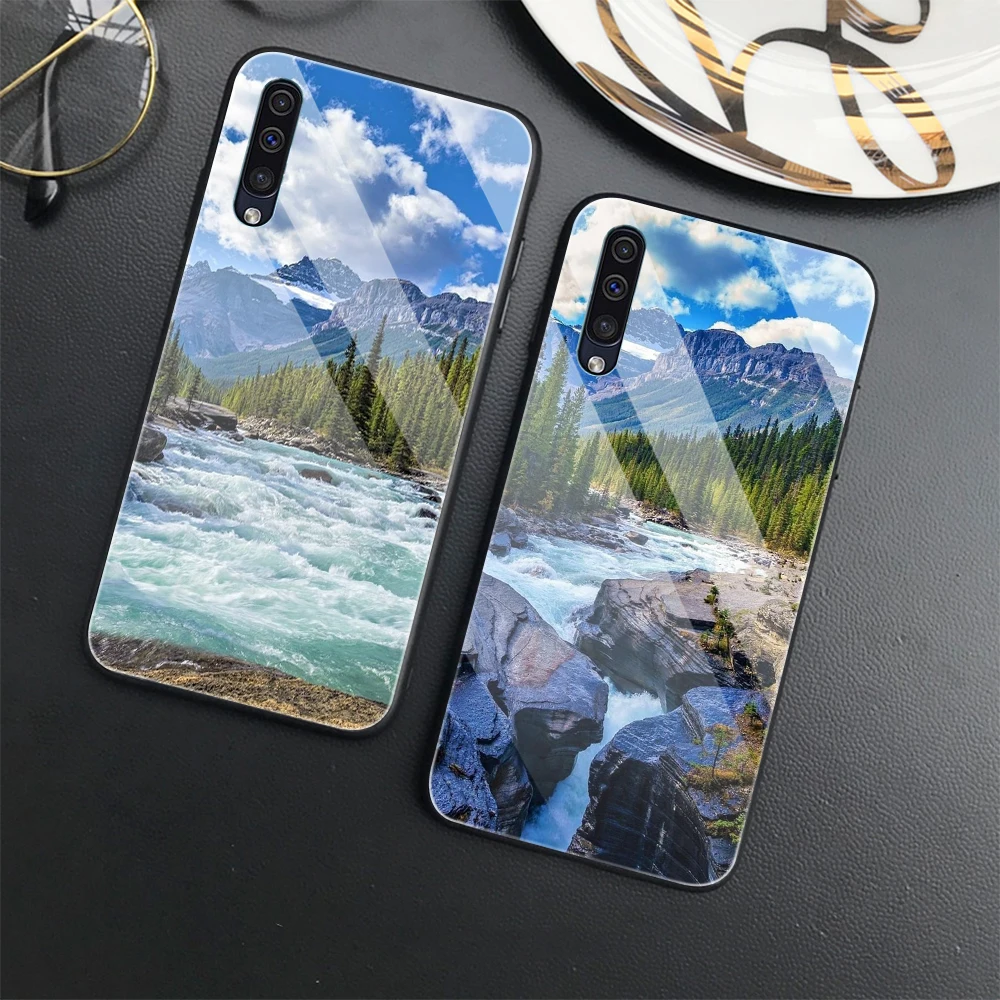 

Mountain Scenery Case for Samsung Galaxy A52 A71 A72 A73 A53 Glass Cover for Samsung A13 5G A03 A22 A21S A03 Core A42 A70