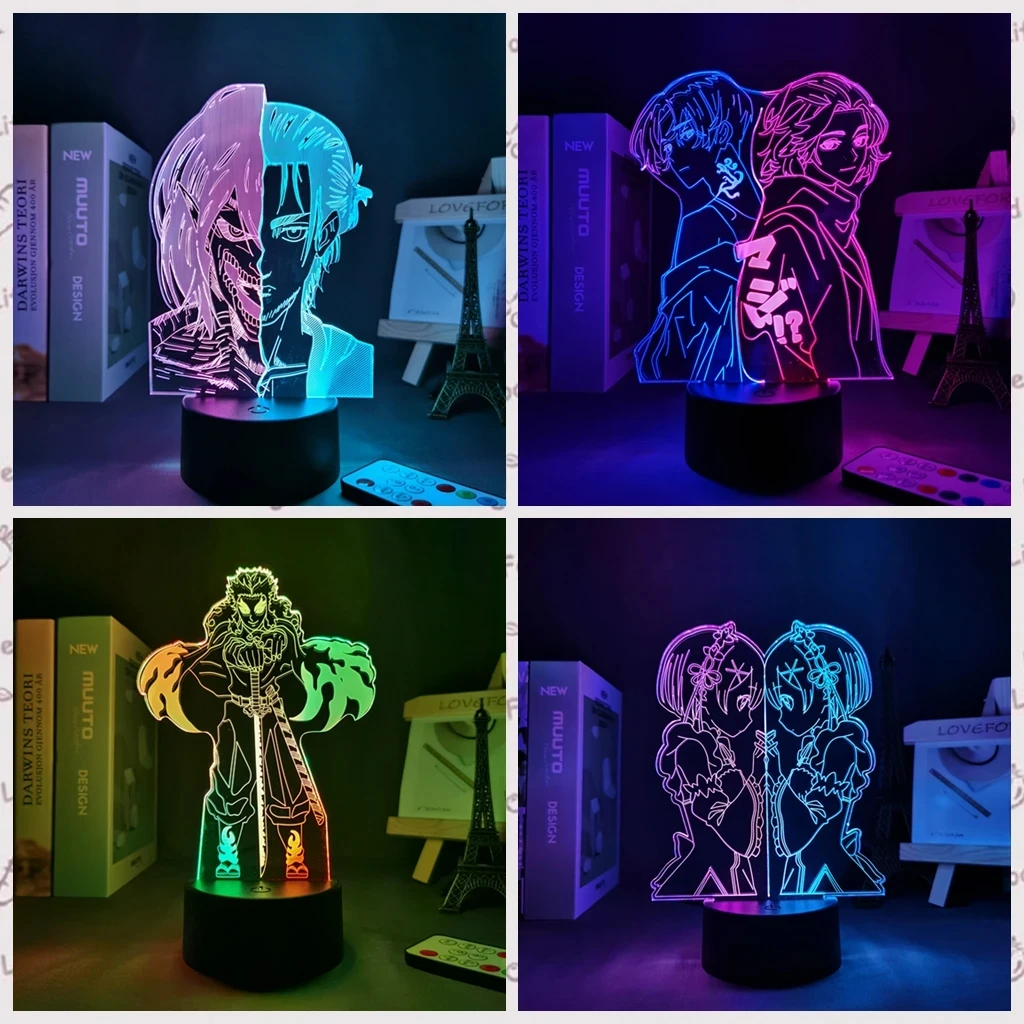 

Two Tone RGB Lamp Anime Attack On Titan Demon Slayer Tokyo Revengers Rem and Ram Colorful Dual Lamp Bedroom Decor Led Light