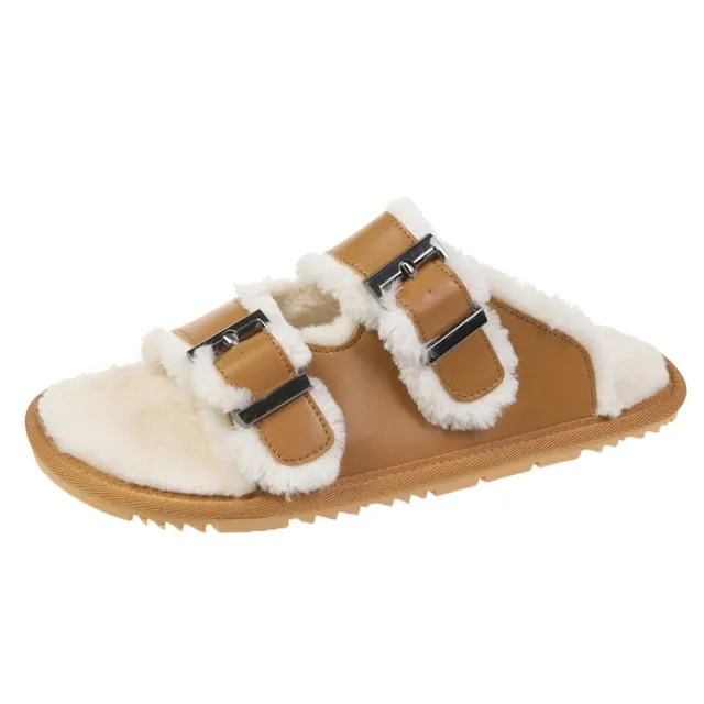 Women Autumn Winter Casual Sandals Faux Fur Slippers Outside Buckle Soft  Plush Female Slides Fashion Warm Ladies Flip Flops | Обувь | АлиЭкспресс
