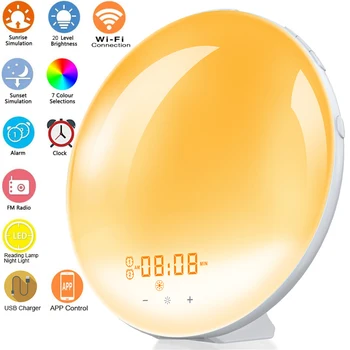 Smart WIFI Night Light Digital Wake Up Light  Alarm Clock Sunrise/Sunset Smart Life APP Control Niditon 1