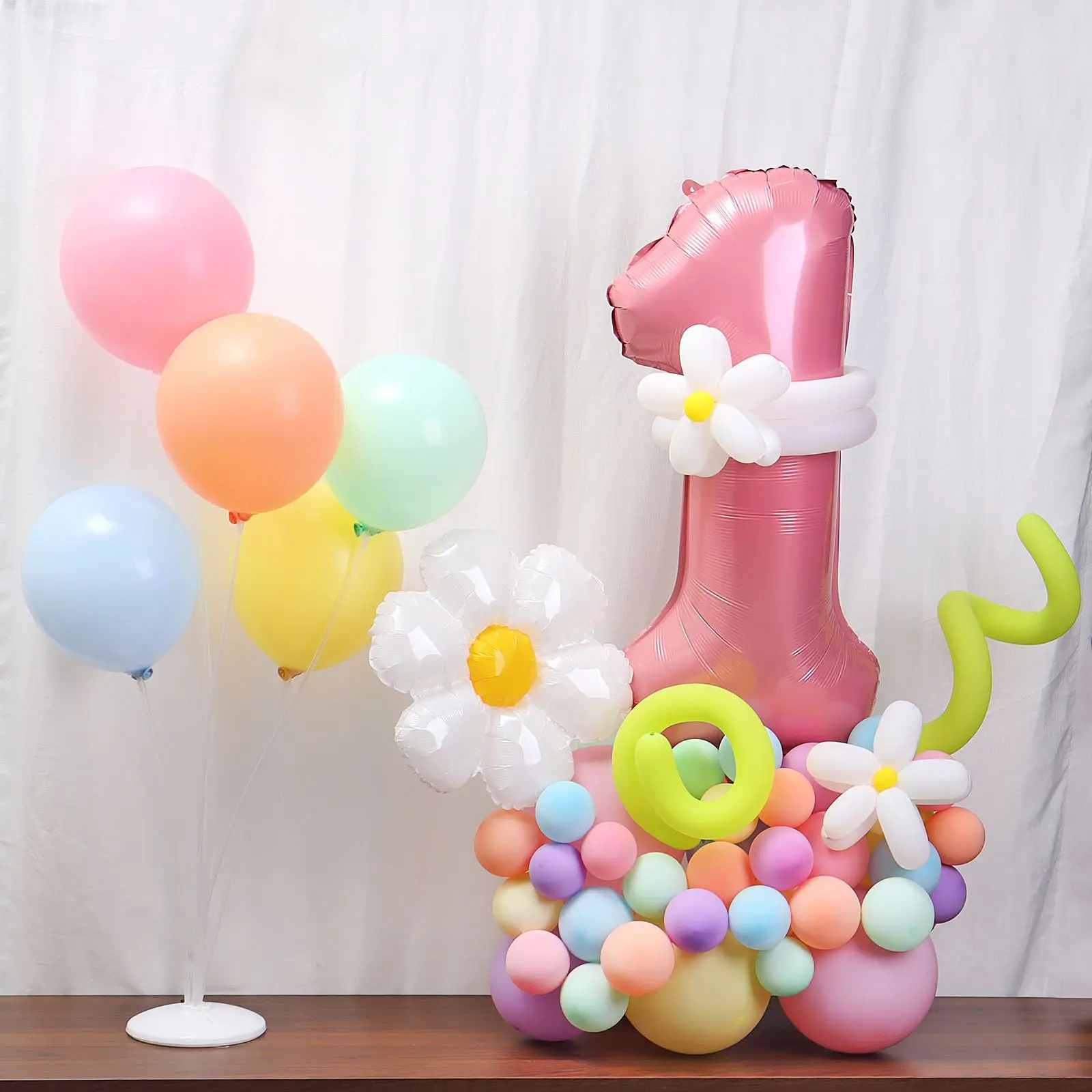 

58 Pieces Daisy Digital Balloon Tower Set Children'S Birthday Party Commemorative Wedding Decoration Anniversary Latex Balloons