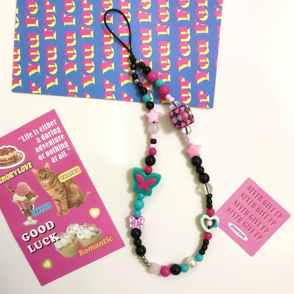 

Y2K Collision Color Cute Butterfly Phone Chain Charm Strap Lanyards Sweet Cool Girl Women Keychain Wristband Strap for IPhone