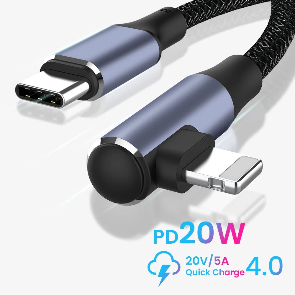 

3A USB C Data Cable 1/2m Type C To 8 Pin Kable For iPhone Charger 90 Degree PD20W Fast Charging Cord For Macbook iPhone 13 12Pro