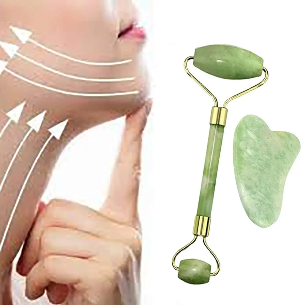 Natural Jade Roller Guasha Skin Scraper Facial Set  Stone Firming Face Anti-Aging Puffy Eyes Massager Neck Anti Wrinkle