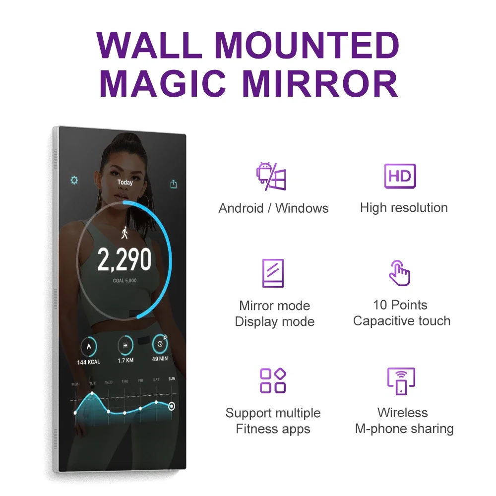 Новые поступления Android Smart Fitness Зеркало Настенные зеркала Сенсорный экран