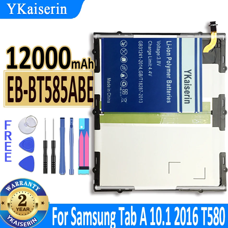 

12000mAh YKaiserin Tablet EB-BT585ABE Battery For Samsung Galaxy Tablet Tab A 10.1 2016 T580 SM-T585C T585 T580N Bateria +Tools