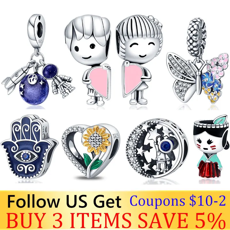 Новинка 2022 г. модная Серебристая подвеска Plata de ley в виде ПЭТ волка бусины-шармы