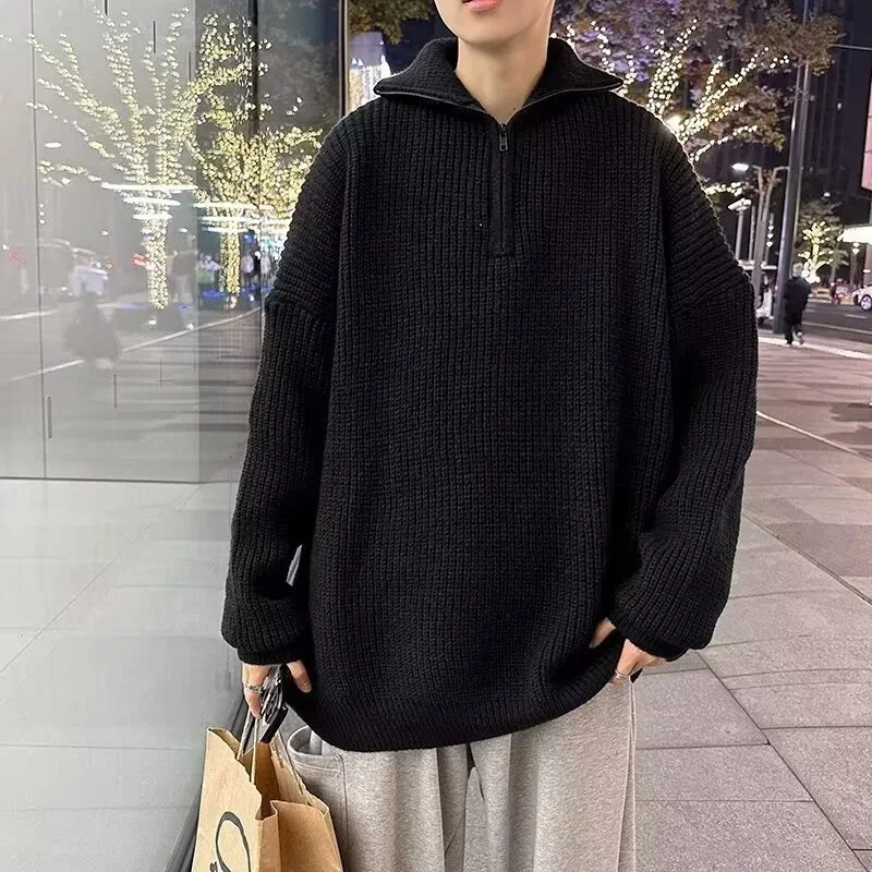 Осенняя водолазка с полумолнией мужской новый свитер Y2K винтажные уличные