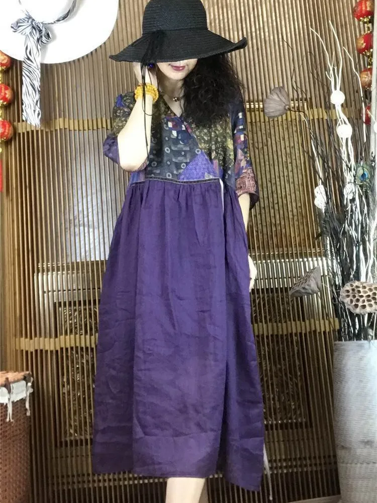 

Женское Повседневное платье с V-образным вырезом, Длинное свободное ТРАПЕЦИЕВИДНОЕ ПЛАТЬЕ составного кроя в винтажном стиле, лето 2023