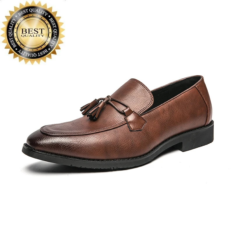 

Men's Loafers Leather Brand Comfortable Tassel Slip-On Brogues Wedding Dress Shoes Party Casual Business XiAn-