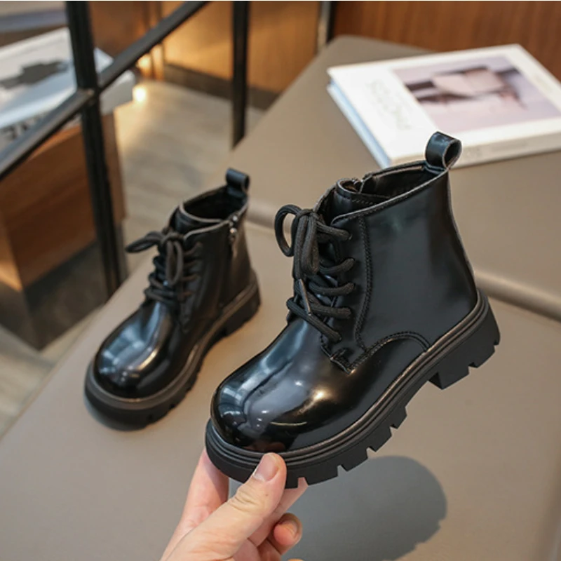 

2023 New Children's Winter Boots Fashion Non-slip Thickened Warm Boys Girls Leather Boots Side Zipper Kids Cotton Boots Outdoor