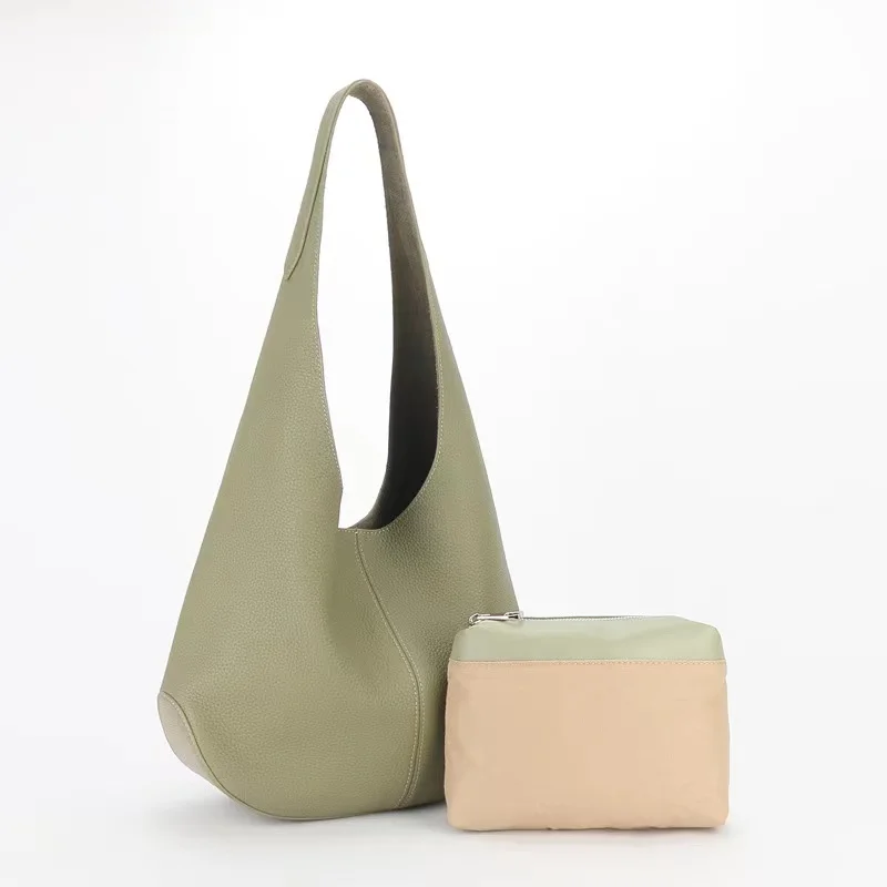 

Genuine Leather Women Bag 2023 New Fashion Bucket Bag Slouchy Style Large Capacity Tote Top Layer Cowhide Underarm Shoulder Bag