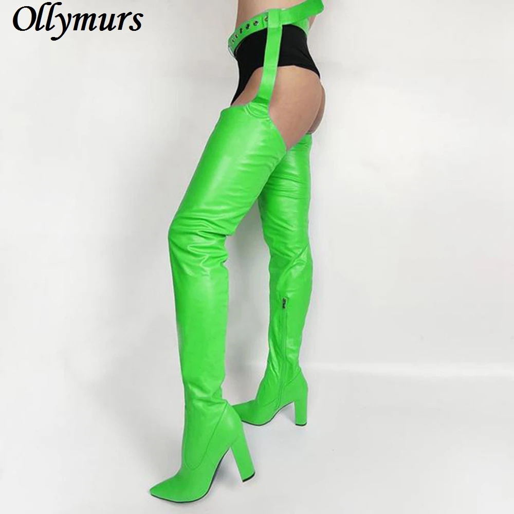 

Autumn and Winter New Thick Heel Green Over-the-Knee One Pants Boots Large Size Women's Boots High Heels