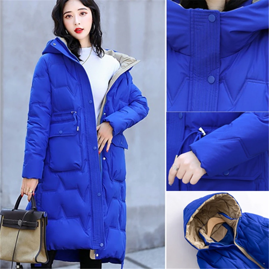 Winter Hooded Down Cotton Slim Long Coat Women Warm Thick Parkas Snow Wear Outwear Causal Korean Overcoat Windbreaker Jackets