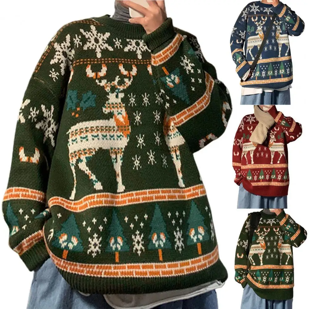 

Trendy Sweater Pullover Casual Winter Sweater Elastic Festive New Year Sweater for Outdoor
