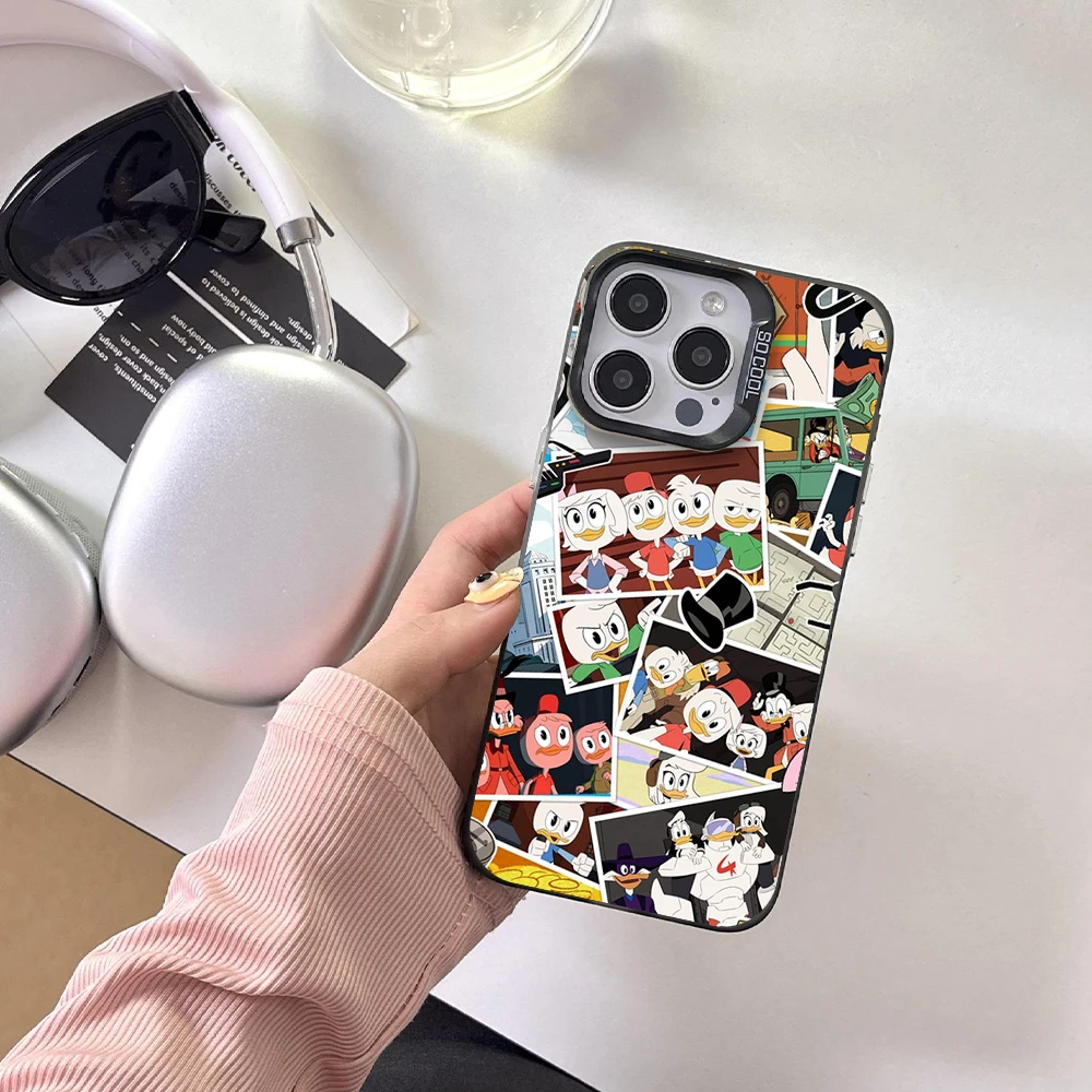 MINISO DuckTales Phone Case For iPhone 12 11 13 14 15 16 Max Pro Plus Laser Cover