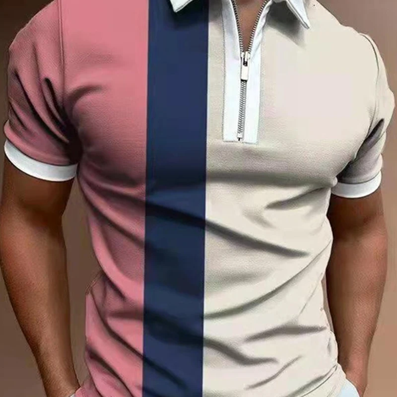 

New Polo Shirt For Men Summer Men's T-shirt Top Short Sleeve High Quality Men Clothing Turn-down Collar Mens Zippers Polo Shirts