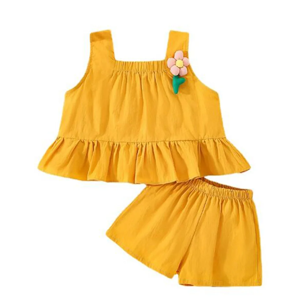 

Baby Girl Outfit Summer Solid Color Vest + Short Pants 2Pcs Fashion Children Clothing Holiday Kids Sets