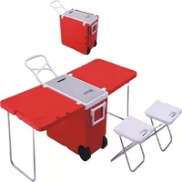 multifunctional outdoor cooler box cold storage convenient and foldable refrigerator with picnic table and chairs