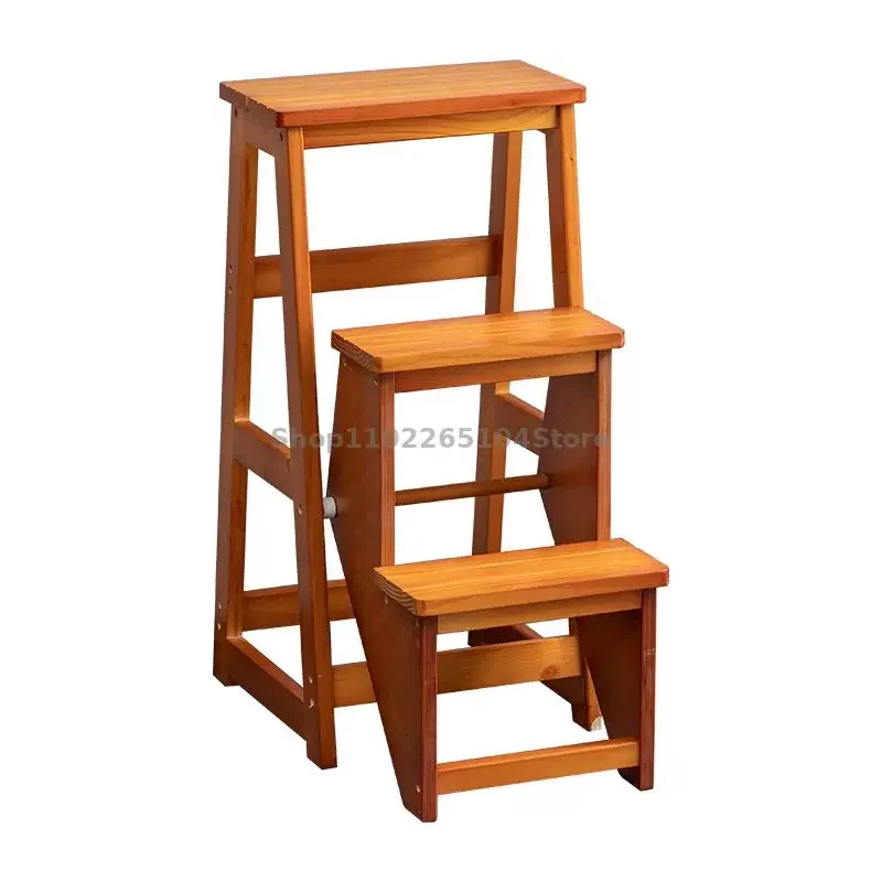 

American Multifunctional Dual Use Stair Chair Step Ladder Chair Solid Wood Folding Ladder Indoor Household 3 Step 4 Step Stool