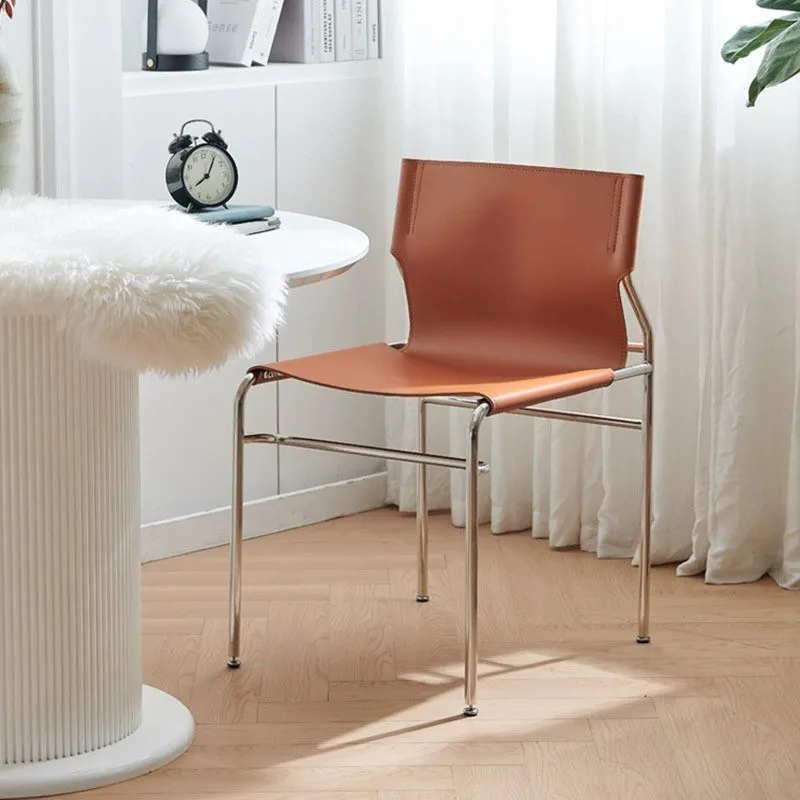 Stainless Steel Scandinavian Bauhaus Simple Modern Saddle Leather Backrest Negotiation Chair