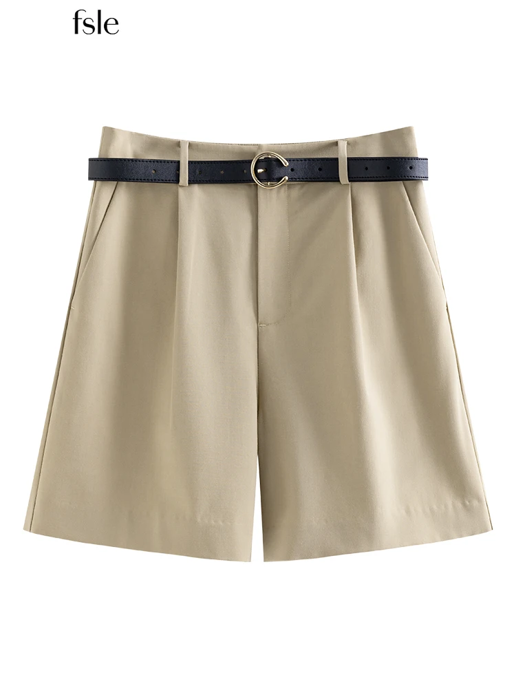 FSLE 2022 Summer Khaki Casual Suit Shorts High Waist Loose Slim Casual Pants Belt Women Commuter Simple Shorts летние шорты